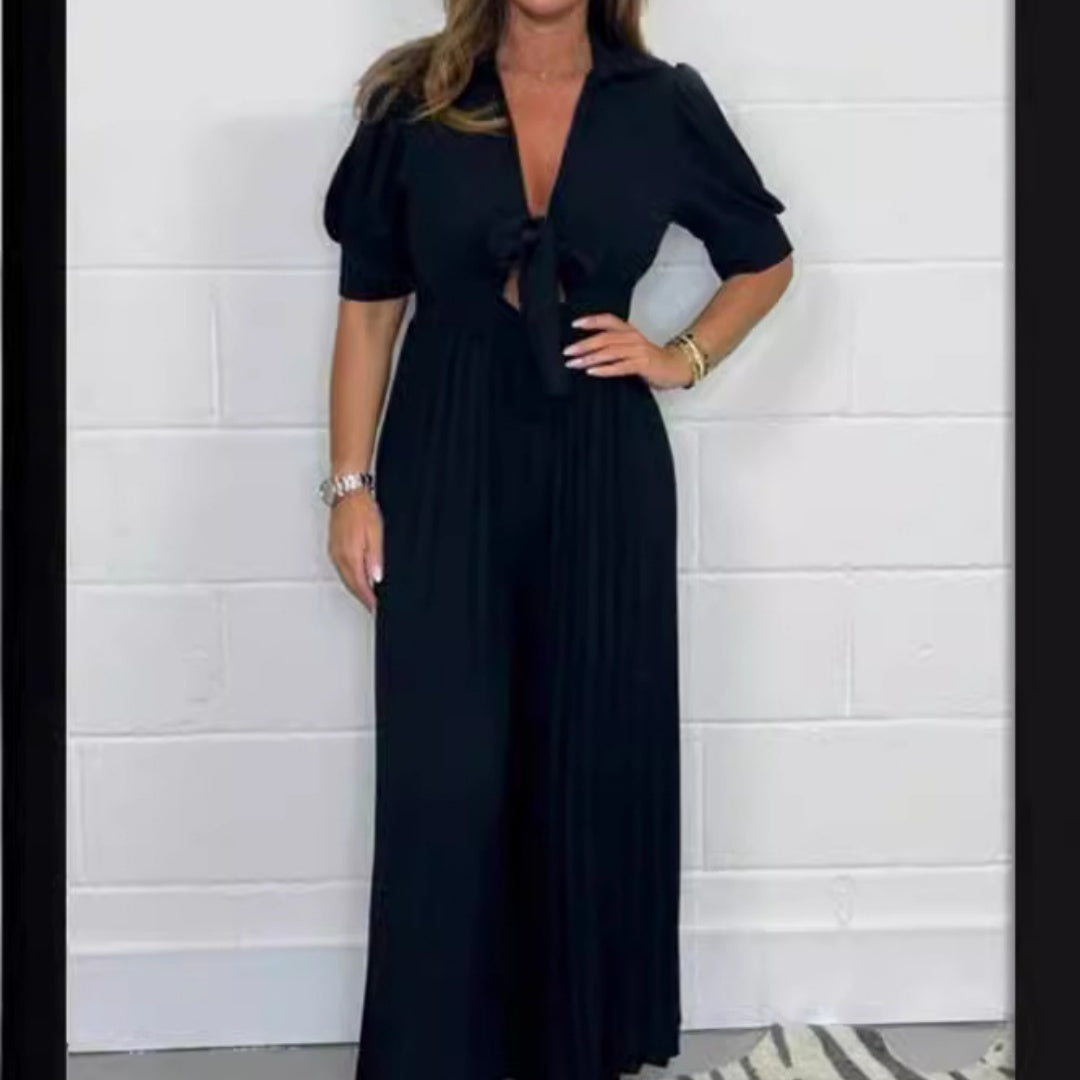 Women's Solid Pleated Slim Strap Casual Jumpsuit