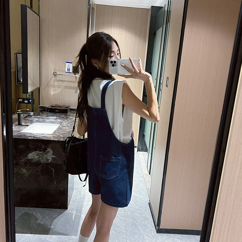 Loose-fit Denim Dungarees For Pregnant Women