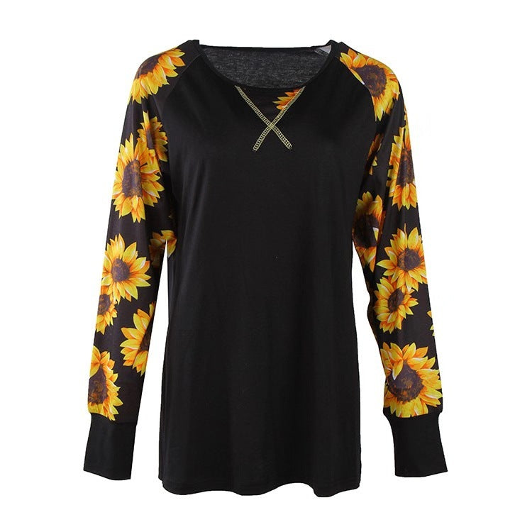 Sunflower & Leopard Print Long Sleeve Top