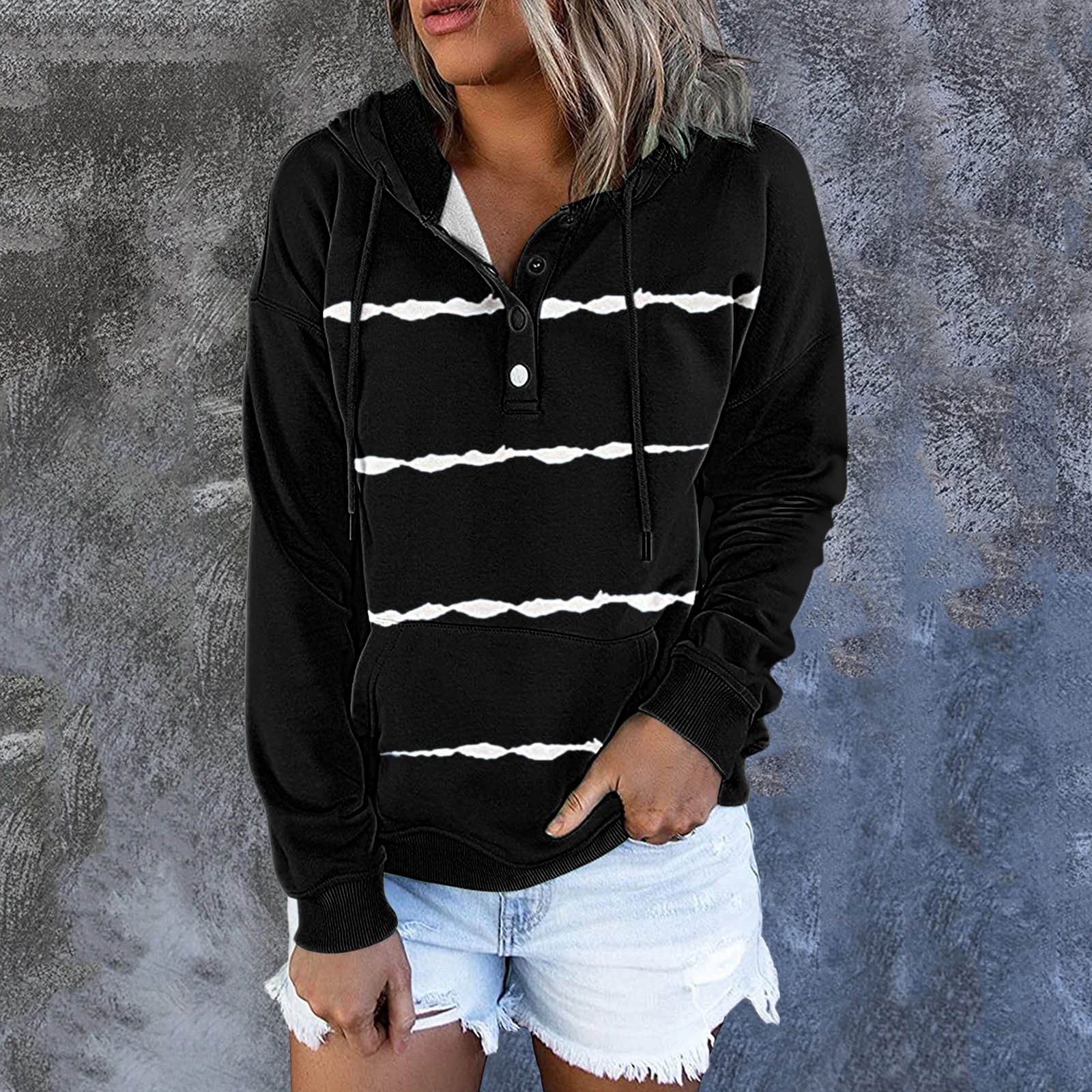 Women's Casual Solid Color Cotton Pullover Hoodie