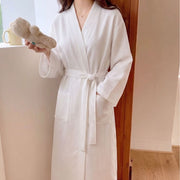 Simple Mid-length Solid-color Bathrobe for Women