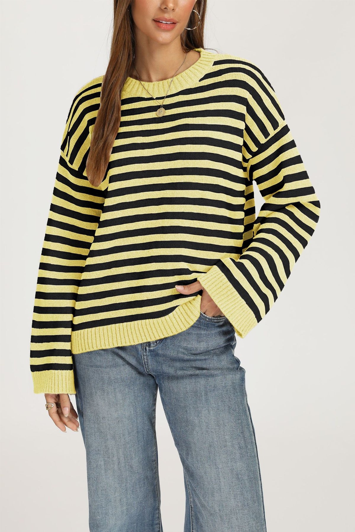 Loose-fitting Striped Knit Top Sweater for Women