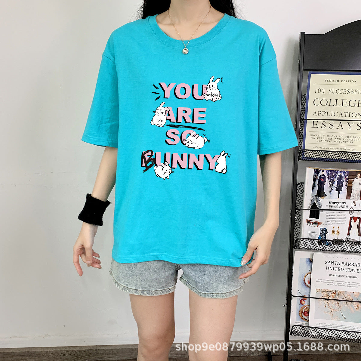 Cute Rabbit Print Cotton Short Sleeve Tee