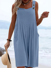 Casual Women's Adjustable Button Strap Pocket Romper