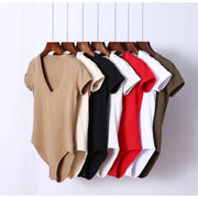 Women's V-Neck Stretch Slim Short Sleeve Romper