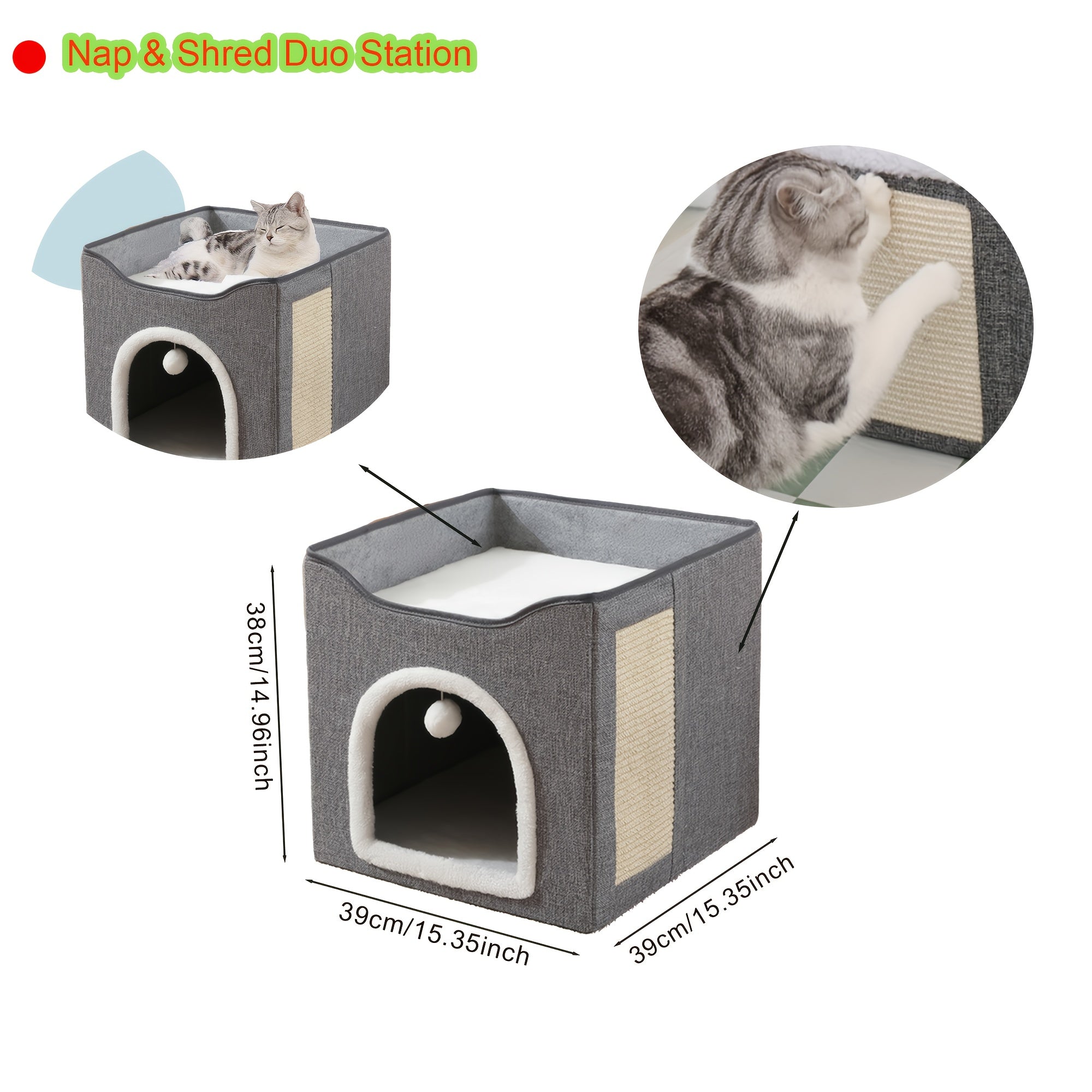 Multi-level Cat House With 2-tier Beds, Toy Tunnel & Plush Hanging Ball - Foldable Sofa, Scratching Post  Durble Nylon Frame And Soft Canvas For All Seasons