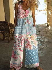 Women's Floral Sleeveless Pocket Jumpsuit