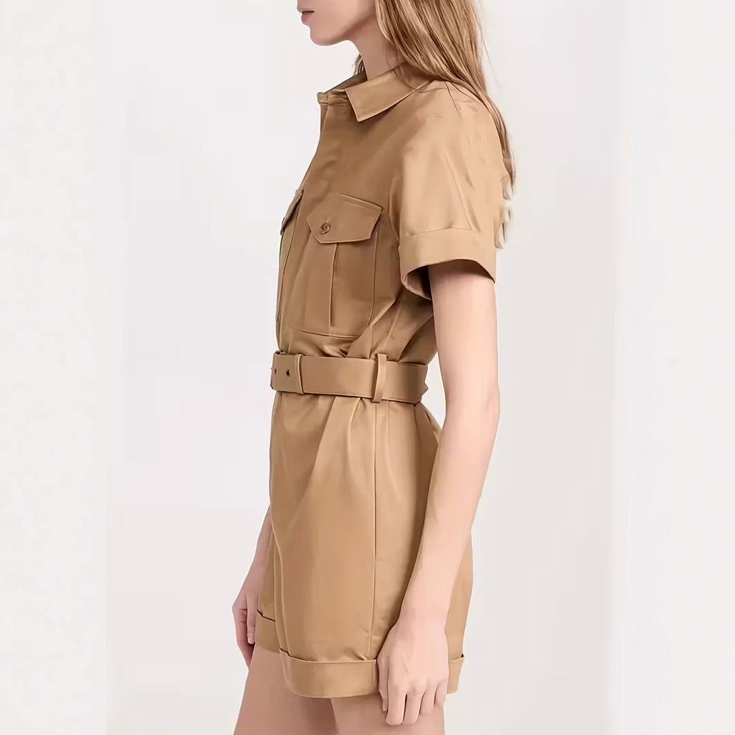 Elegant Pocketed Waistband Workwear-style Jumpsuit