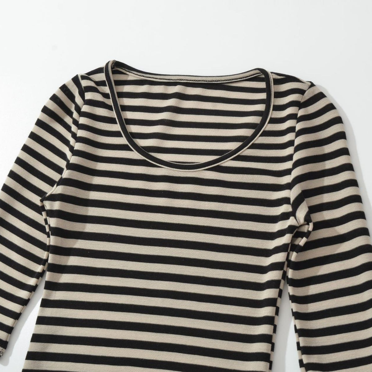 Striped Deep U-Neck Long-Sleeve Slim Fit Jumpsuit