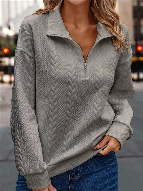 Chic Zip-Up Lapel Pullover Sweater