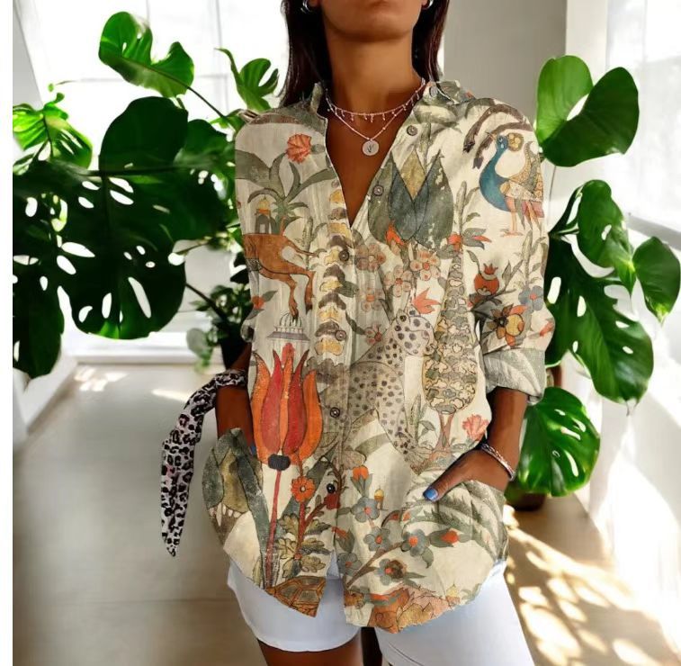 Women's Vintage Floral Print Cardigan Blouse