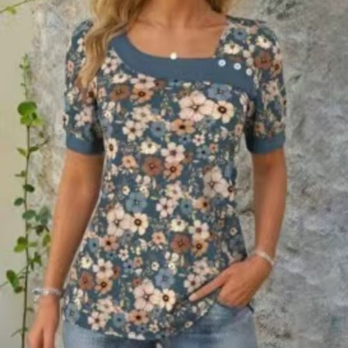 Floral Print Short-Sleeve T-Shirt – Lightweight Summer Top