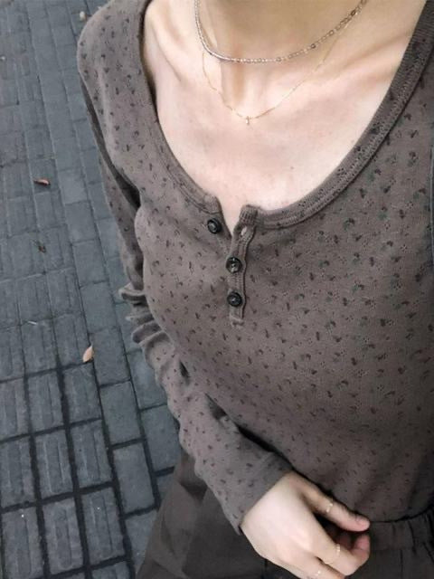 Vintage Slim-Fit Button Long Sleeve Women's Base Shirt