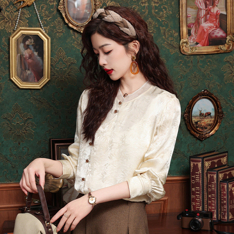 Retro Tang Suit Oblique Placket Long-sleeved Top