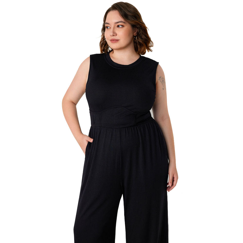 Women's Plus Casual Solid Color Stretchy Jumpsuit