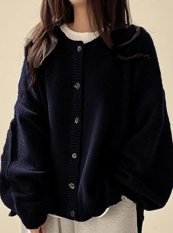 Vintage-button Sweater Cardigan Fashionable and Loose-fitting for Women