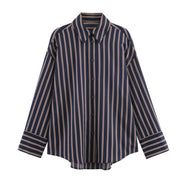 Fashionable Casual Versatile Loose Lapel Stripe Shirt