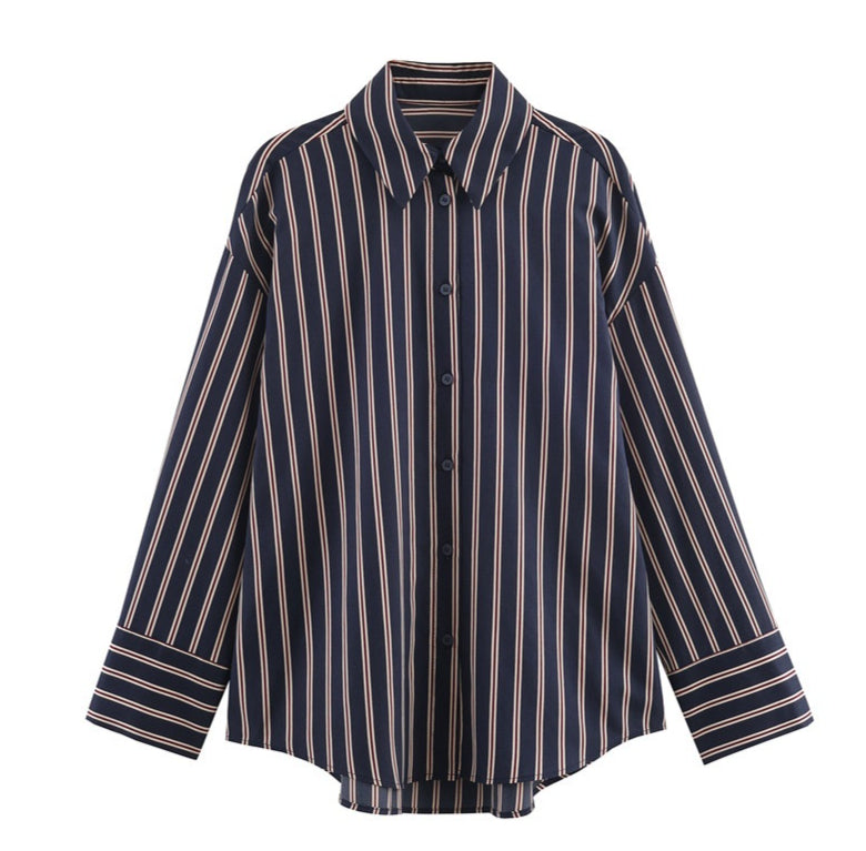 Fashionable Casual Versatile Loose Lapel Stripe Shirt