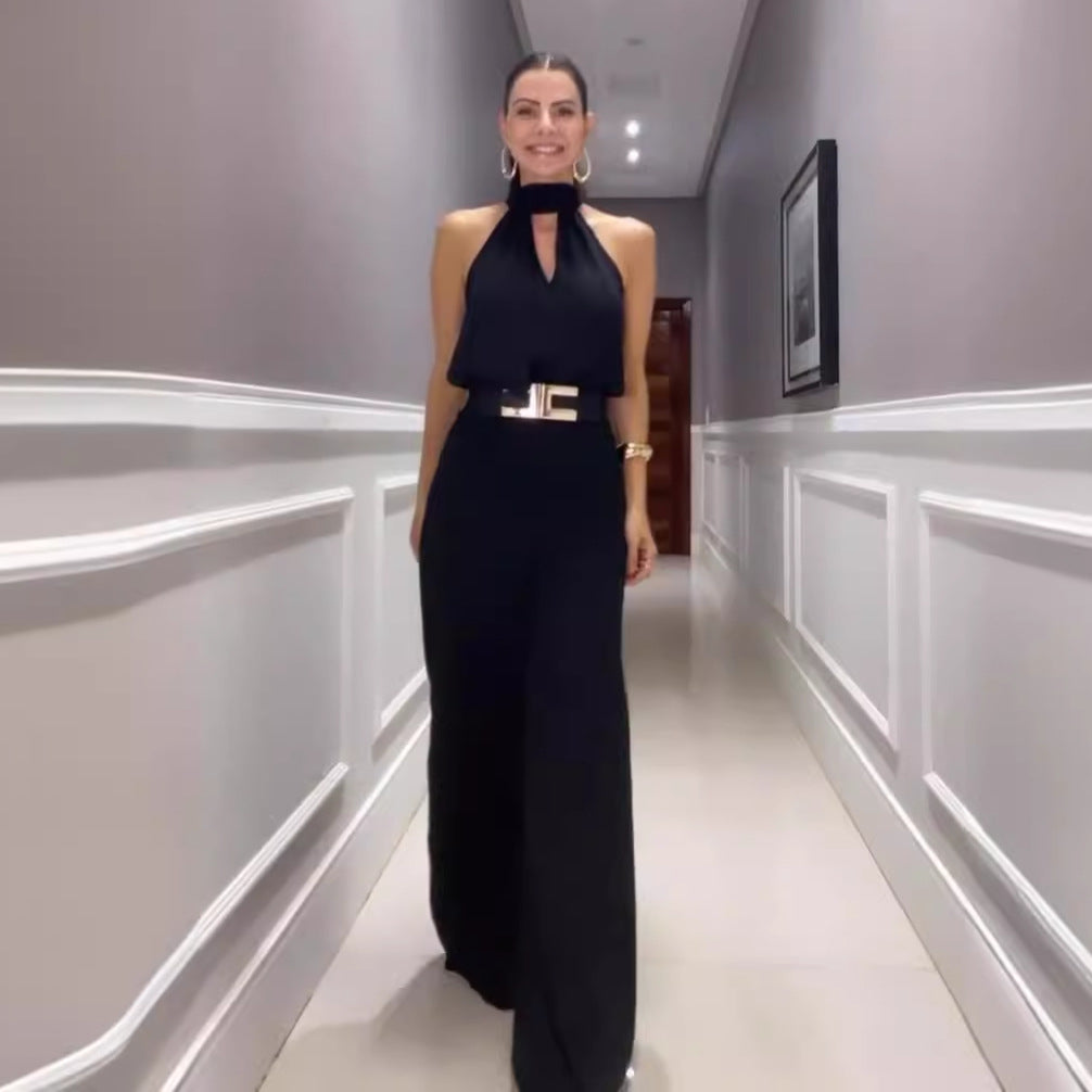Women's Casual High-Waist Wide-Leg Jumpsuit