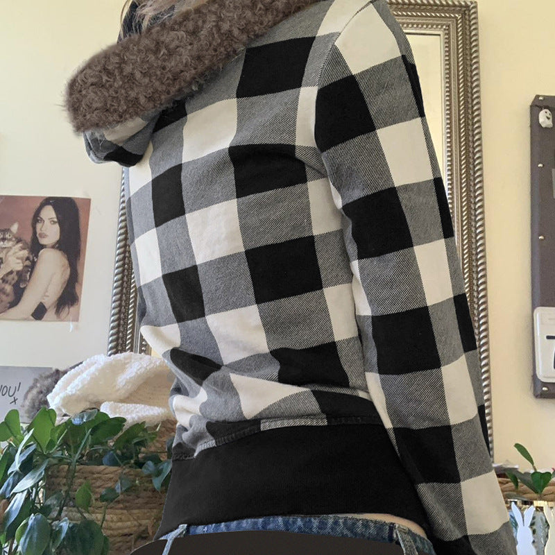 Women's Hooded Fur Collar Waist Zipper Coat