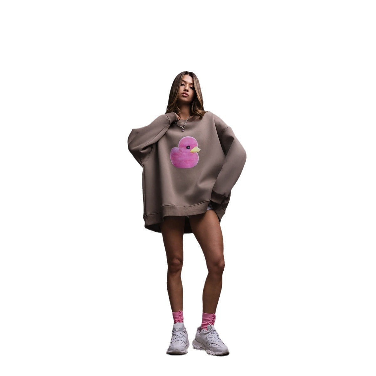Cute Duck Print Oversized Cotton Women's Sweater