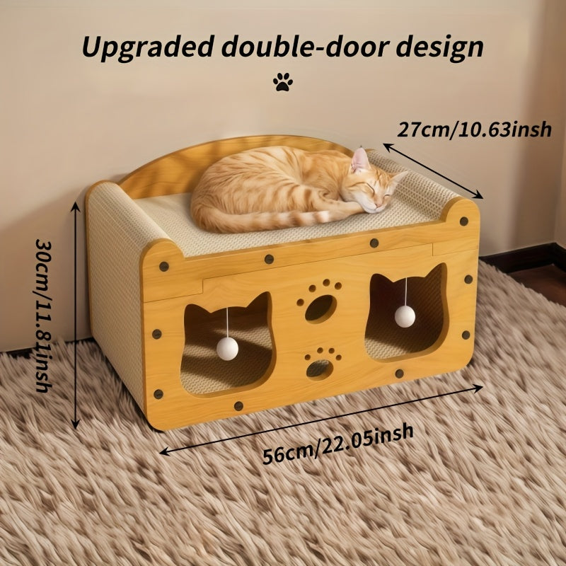 2-in-1 Cat Scratching Board & Bed - Easy Assembly, Ventilated Design With Hanging Toys, Multi-level Activity Center For Indoor Cats (ideal Gift)