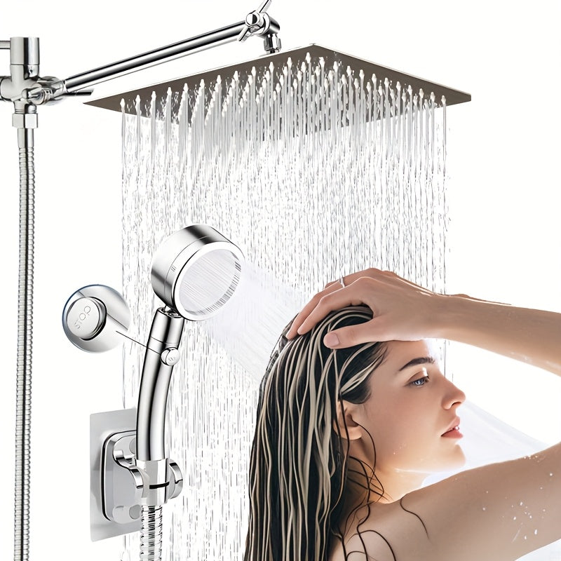High Pressure Shower Head High Pressure 8nch Rainfall Shower Head & Handheld Combo | 5 Settings Adjustable, -Leak, 11 Inch Extension Arm, Height/Angle Adjustable with Holder/Hose