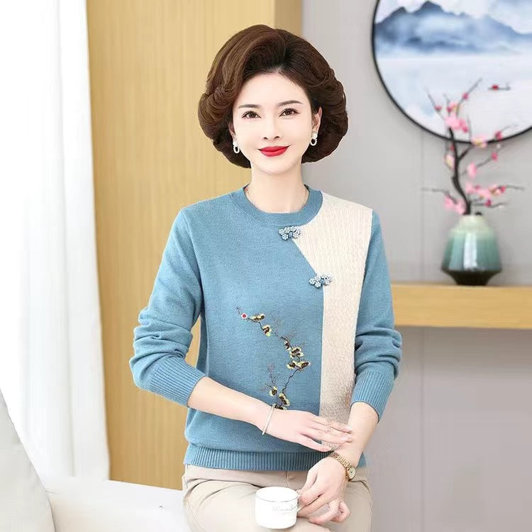Young Mothers' Clothing Bottoming Shirt Retro Style Middle-aged and Elderly Women's Sweater