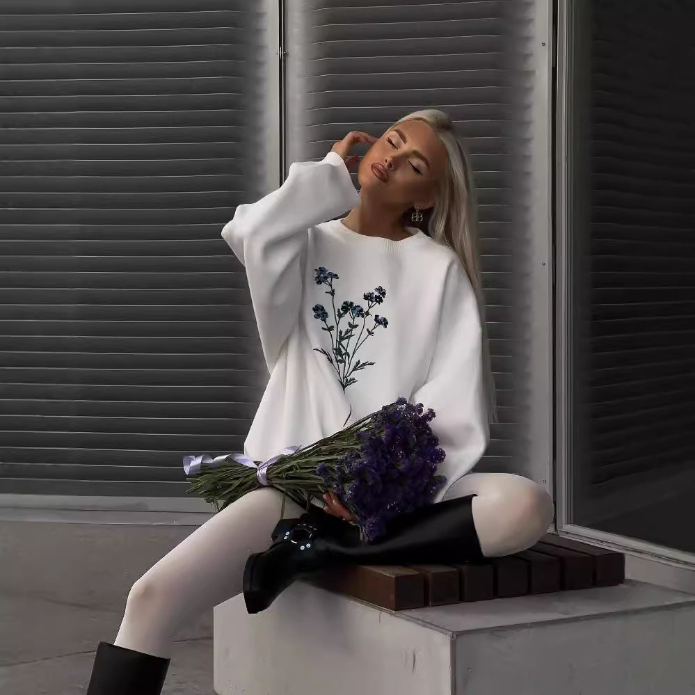 Floral Embroidered Crew Neck Sweater