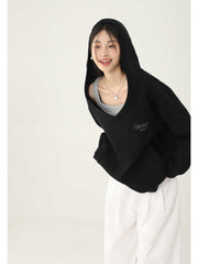 Women's Solid V-Neck Casual Long Sleeve Pullover Hoodie
