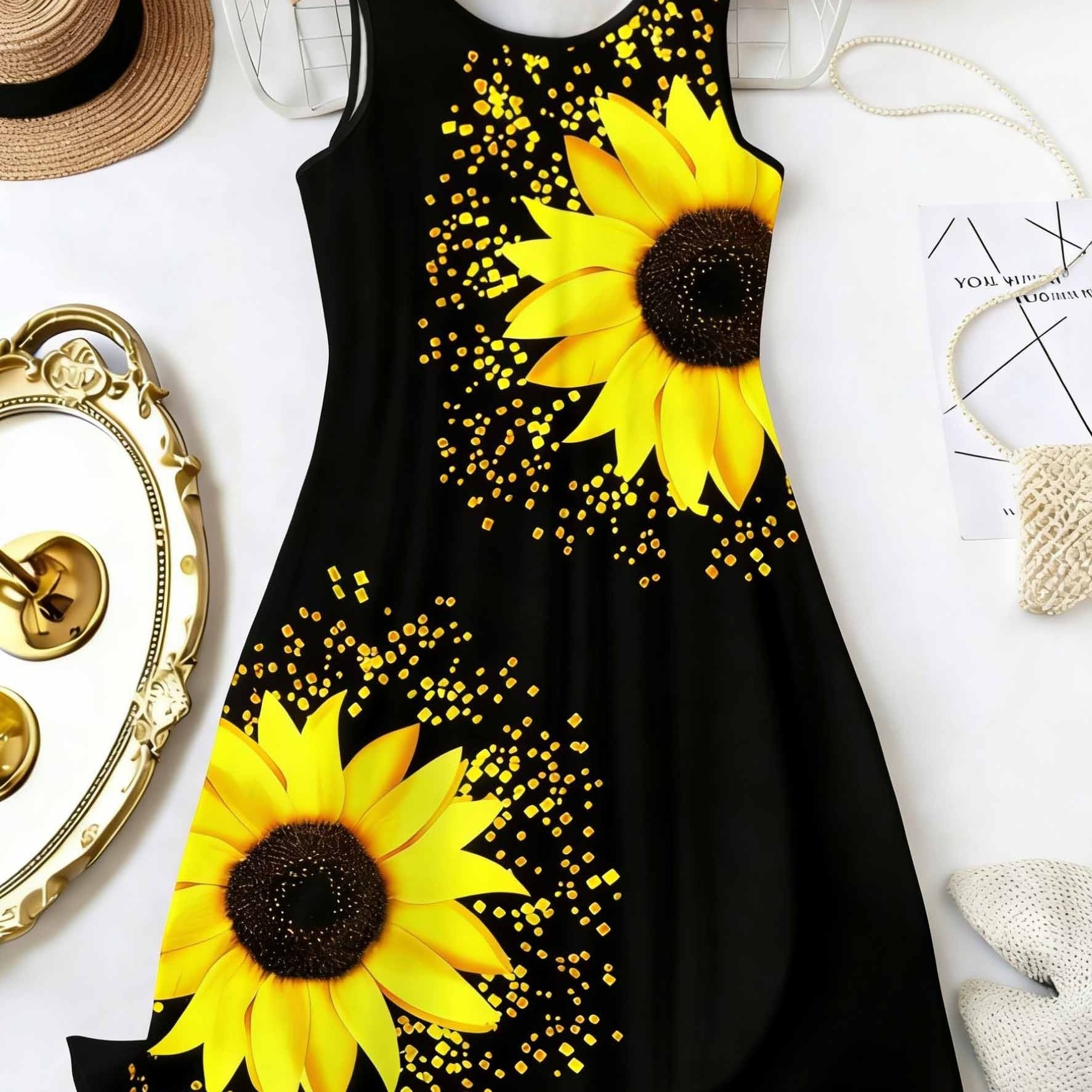 Sunflower Print Loose Dress
