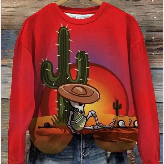 Women's Printed Loose Round Neck Casual Sweater