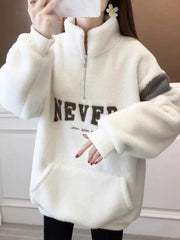 Women's Velvet Padded Letter Sweater - Cozy Winter Pullover