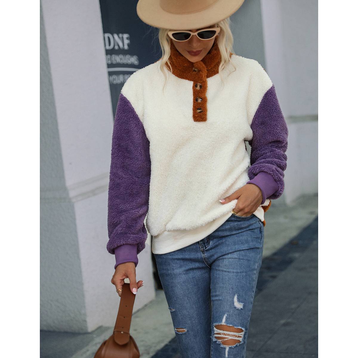 Cozy Colorblock Long Sleeve Plush Pullover Sweater