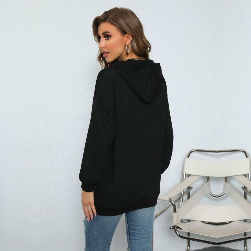 Women's Letter Print Casual Hooded Pullover Sweatshirt