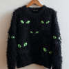 Womens Green Crew-neck Flannel Sweater for Christmas
