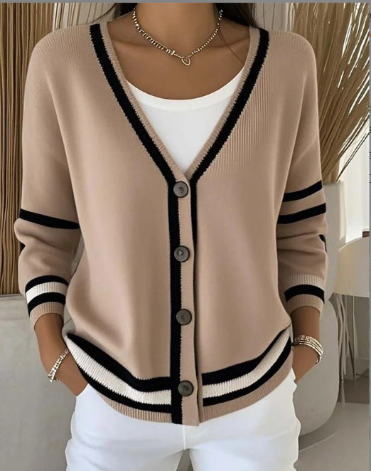 Womens Printed Knitted Sweater with Buttons Printed Cardigan