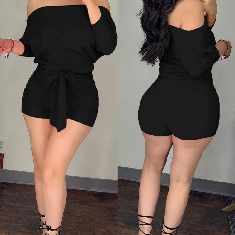Rose-red Solid-color Casual One-piece Shorts