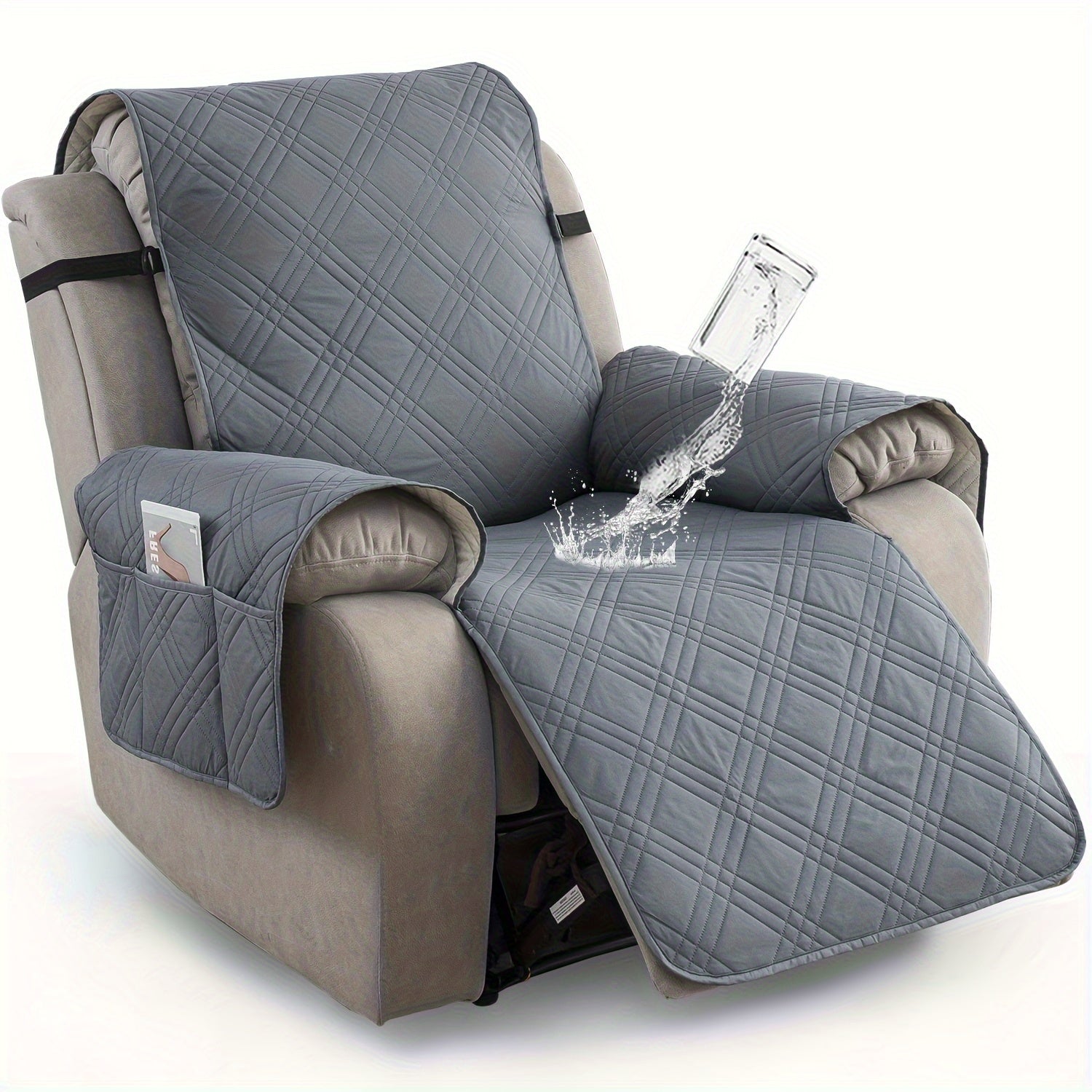 Waterproof Recliner Chair Cover with Pocket, Pet Scratch-Resistant Sofa Slipcover