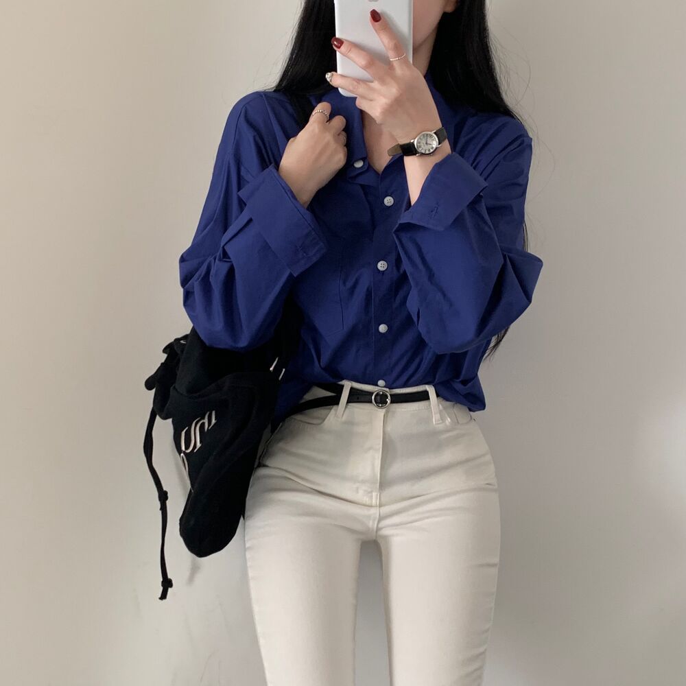 Solid Color Loose And Simple Shirt Casual Base White Shirt