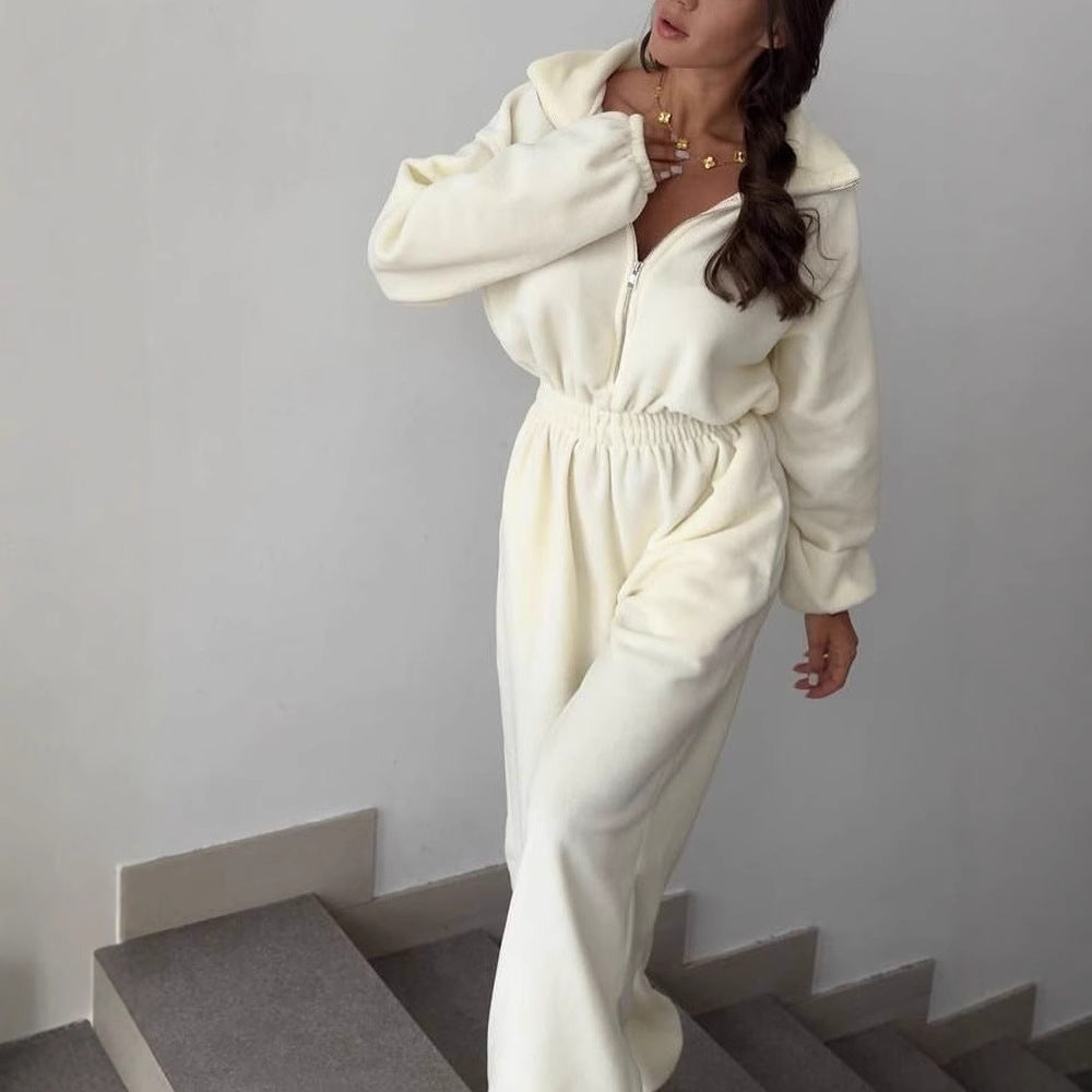 Women's Casual Long Sleeve Elastic Waist Jumpsuit
