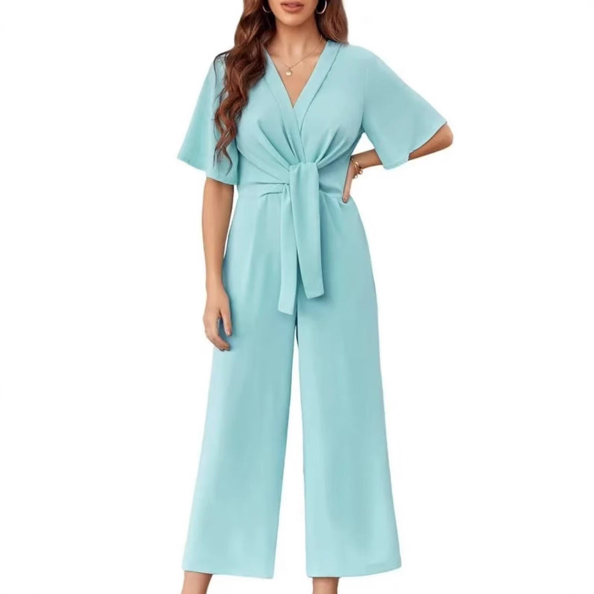 V-Neck Minimalist Short-Sleeve Jumpsuit