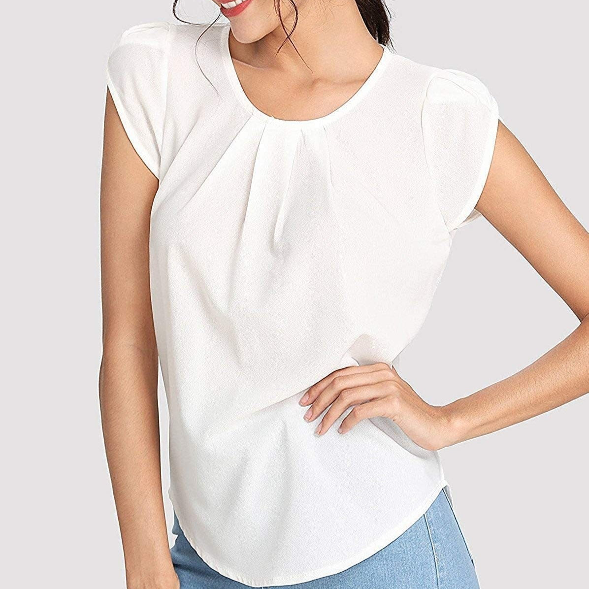 Solid-Color Button-Up Short Sleeve Top for Women – Classic Fit