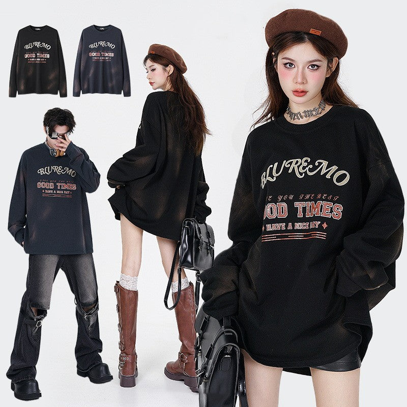 Gold Print Dark Wash Crew Neck Sweatshirt
