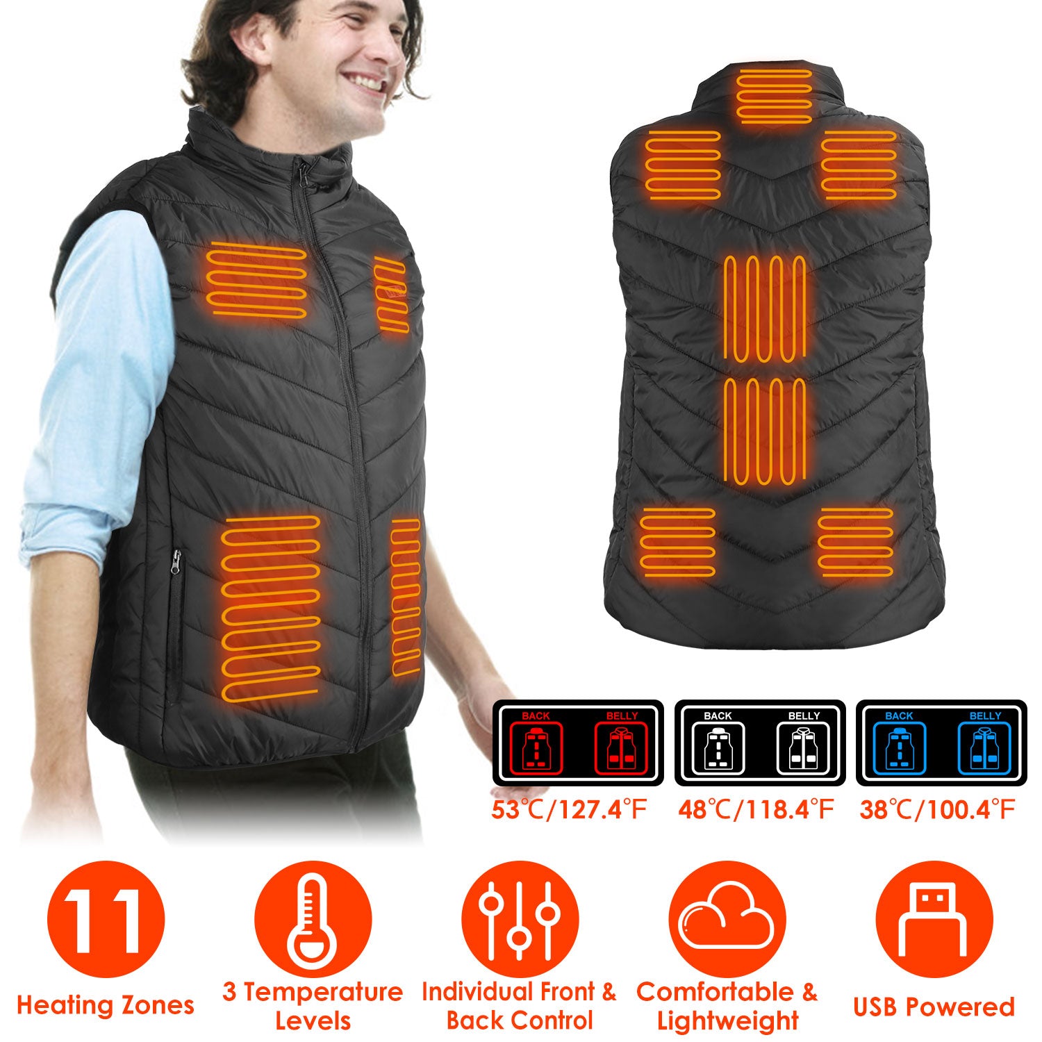 Stay Warm with 3-Temp Electric Vest - Portable Heating for Men & Women
