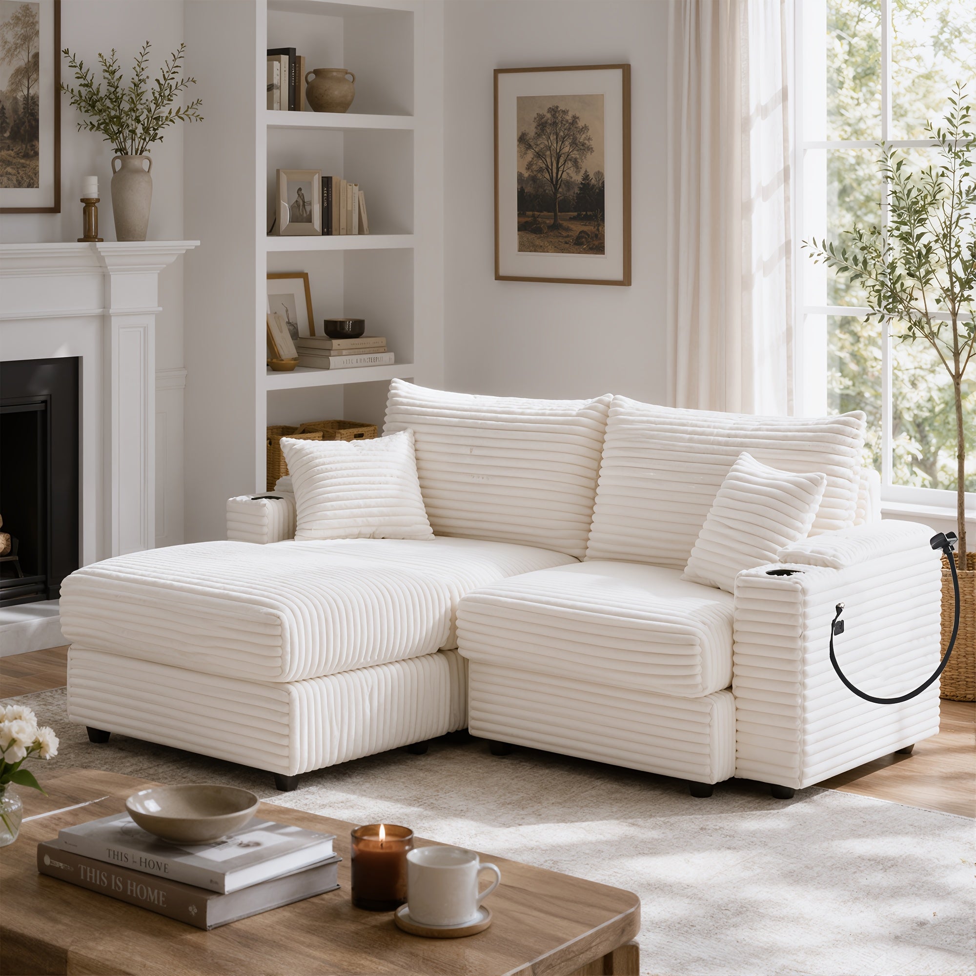 Left chaise L-shaped sectional sofa with memory foam cushions and corduroy upholstery