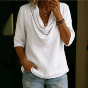 Womens Solid-Color Crew-Neck Casual Shirt