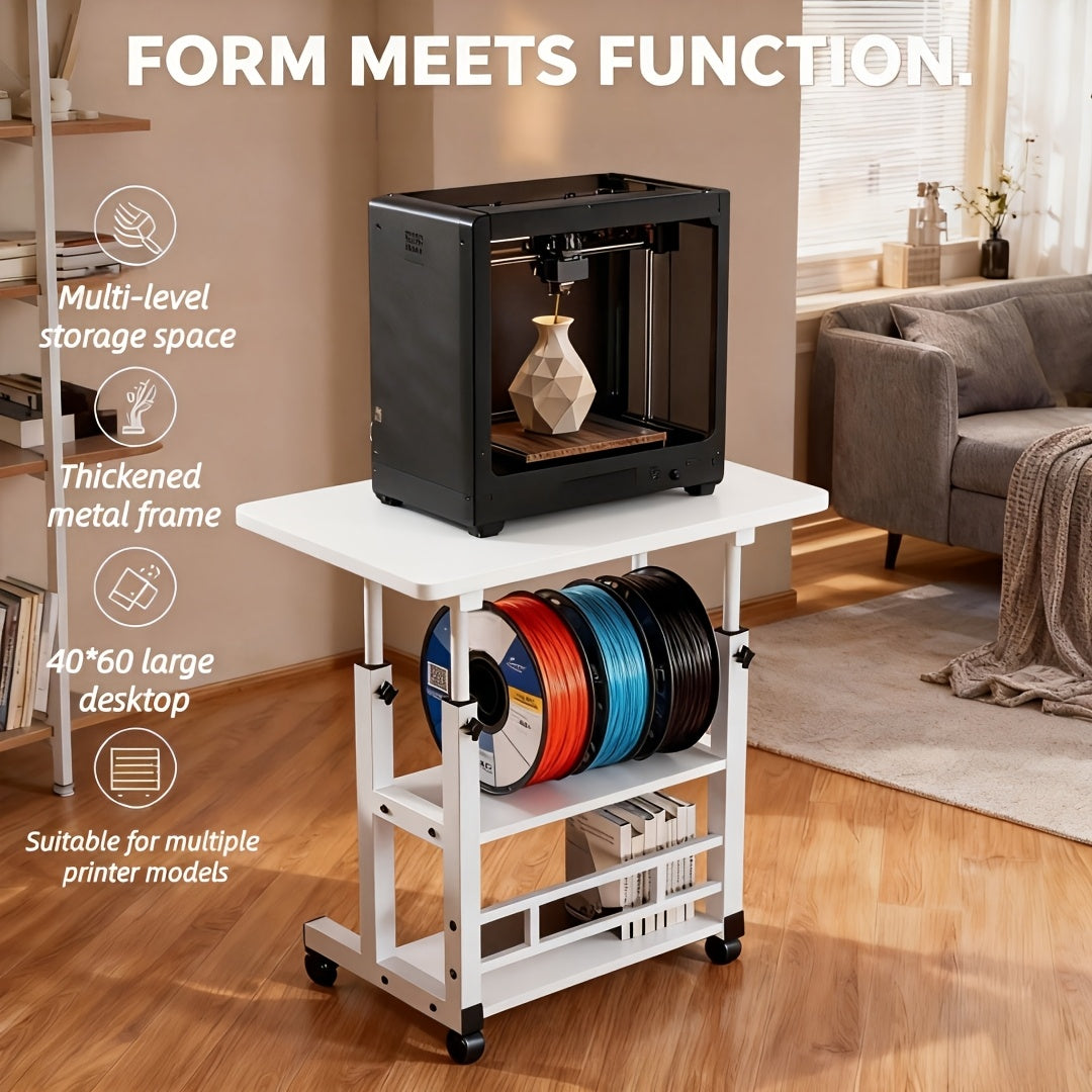 Heavy‑Duty 3D Printer Workbench with Metal Frame, Storage Rack, Large Work Surface and Locking Wheels