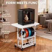 Heavy‑Duty 3D Printer Workbench with Metal Frame, Storage Rack, Large Work Surface and Locking Wheels