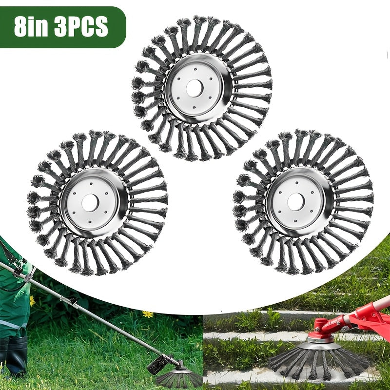 8-inch Steel Wire Rotating Lawn Mower Blades, Available in Packs of 1, 2 or 3, Suitable for Lawnmowers; Ideal for Removing Weeds, Moss, Grass and Rust; the Perfect Choice for Gardening and Lawnmower Use